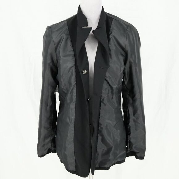 Le Suit Essentials Jacket Womens 10 Black Crepe Lined Blazer Gray Stitching - Picture 11 of 15